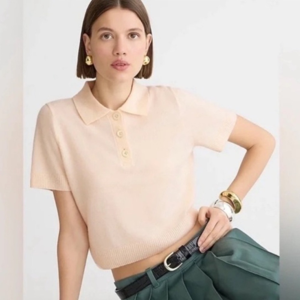J Crew Women's Cropped Cashmere Short Sleeve Sweater Cream Size XXL NWT